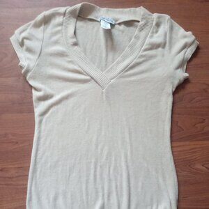 VINTAGE Y2K BODY CENTRAL Beige Khaki V Neck Tunic Top M S Made in USA *READ